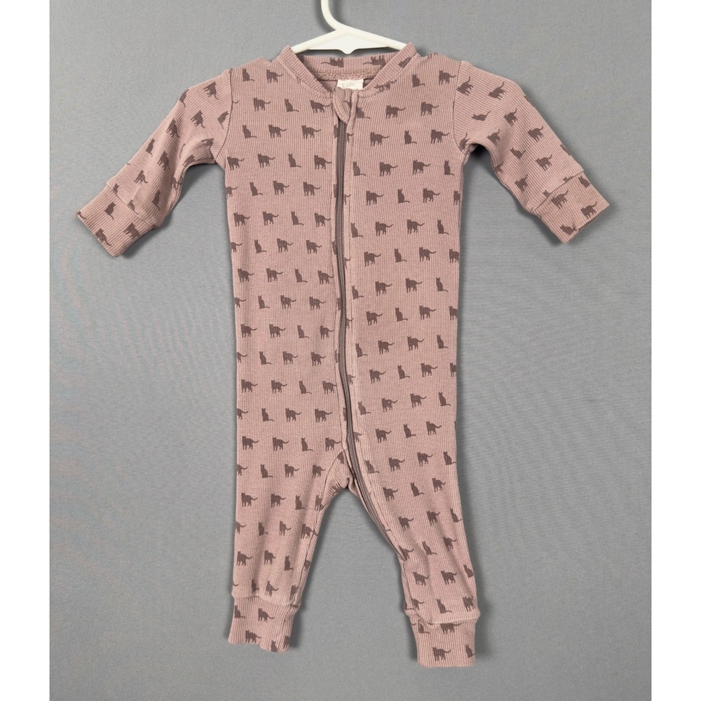 Kate Quinn NB Baby Zip Romper Organic Cotton Pink Animal Print Footless
